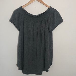 NY&C Gray Frill Trim Off The Shoulder Top